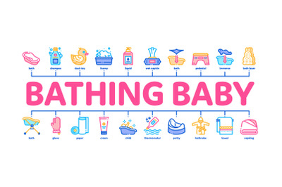 Bathing Baby Tool Minimal Infographic Banner Vector