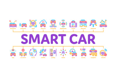 Smart Car Technology Minimal Infographic Banner Vector