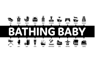 Bathing Baby Tool Minimal Infographic Banner Vector