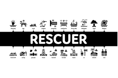 Rescuer Equipment Minimal Infographic Banner Vector Flat