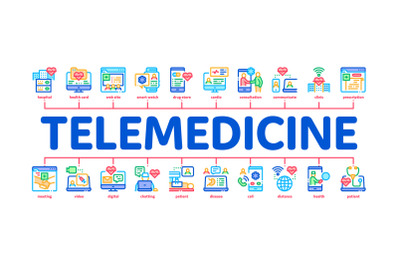 Telemedicine Treatment Minimal Infographic Banner Vector Flat