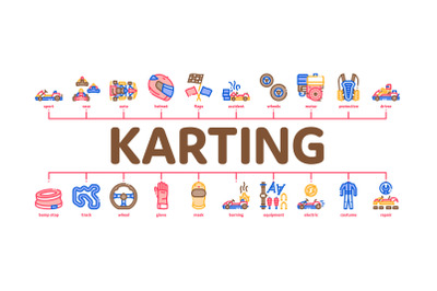 Karting Motorsport Minimal Infographic Banner Vector Flat