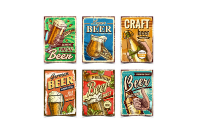 Beer Alcoholic Drink Advertise Posters Set Vector