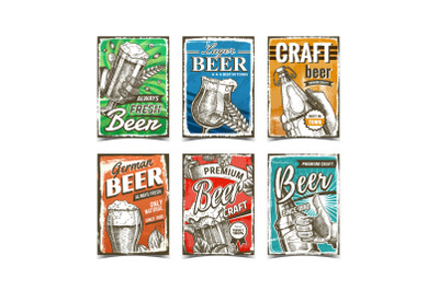 Beer Alcoholic Drink Advertise Posters Set Vector