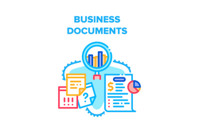 Business Documents And Chart Vector Concept Color