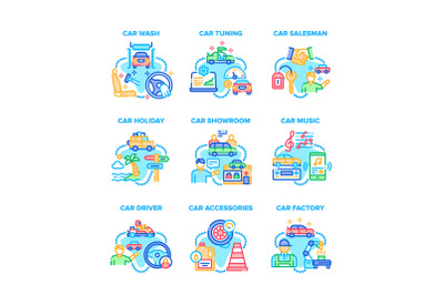 Car Accessories Set Icons Vector Illustrations