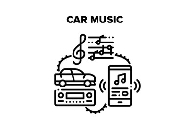 Car Music Device Vector Black Illustrations