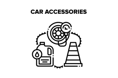 Car Accessories Vector Black Illustrations