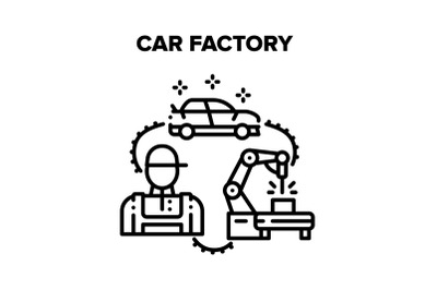 Car Factory Vector Black Illustrations