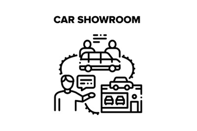 Car Showroom Vector Black Illustrations