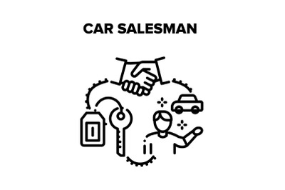 Car Salesman Vector Black Illustrations