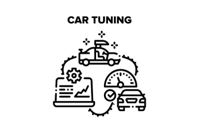 Car Tuning Garage Service Vector Black Illustrations