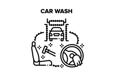 Car Wash Service Vector Black Illustrations