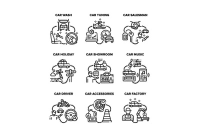 Car Accessories Set Icons Vector Black Illustrations