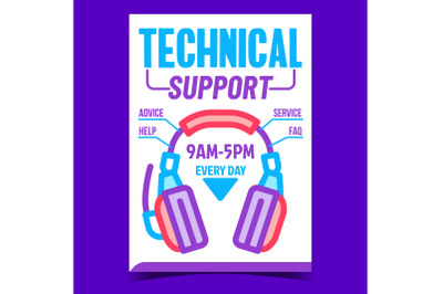 Technical Support Call Center Promo Poster Vector