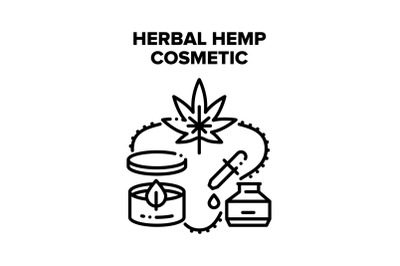 Herbal Hemp Cosmetic Therapy Vector Black Illustrations