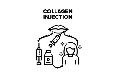 Collagen Injection For Beauty Vector Black Illustrations