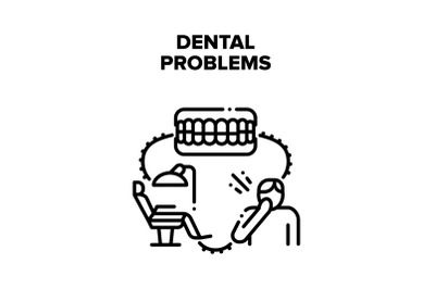 Dental Problems Vector Black Illustrations