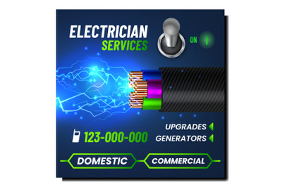 Electrician Services Creative Promo Poster Vector