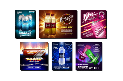 Energy Drink Creative Promotion Posters Set Vector