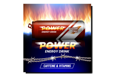 Power Energy Drink Blank Can Promo Banner Vector