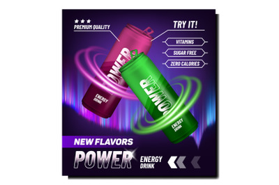 New Flavors Power Drink Promotional Banner Vector