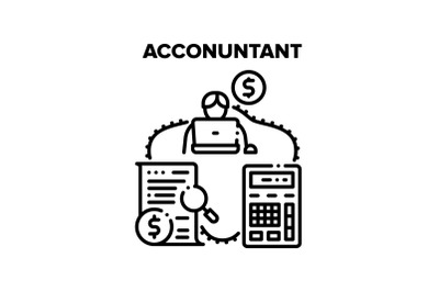 Accountant Work Vector Black Illustrations