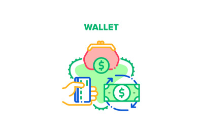 Wallet With Cash Vector Concept Color Illustration