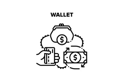 Wallet With Cash Vector Black Illustrations