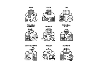 Finance Operation Set Icons Vector Black Illustrations