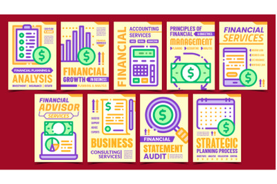 Financial Accounting Promo Posters Set Vector