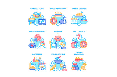 Food Addiction Set Icons Vector Illustrations