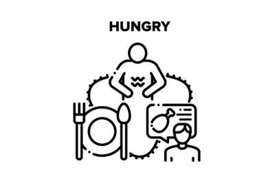 Hungry Human Vector Black Illustrations