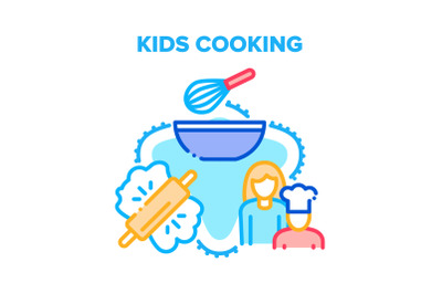 Kids Cooking Vector Concept Color Illustration