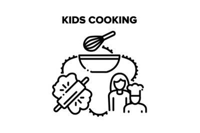 Kids Cooking Vector Black Illustrations