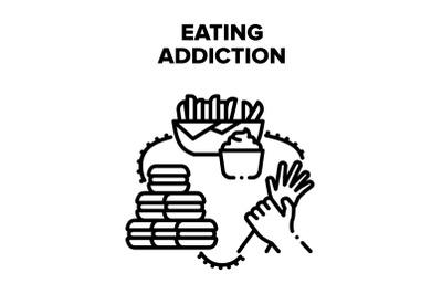 Eating Addiction Vector Black Illustrations