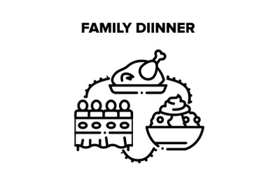 Family Dinner Vector Black Illustrations