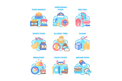 Food Meal Eating Set Icons Vector Illustrations