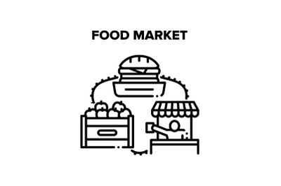 Food Market Vector Black Illustrations