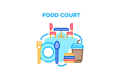 Food Court Cafe Vector Concept Color Illustration