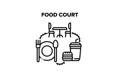 Food Court Cafe Vector Black Illustrations