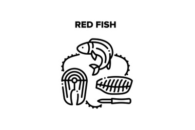 Red Fish Meat Vector Black Illustrations