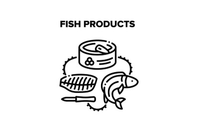 Fish Products Vector Black Illustrations