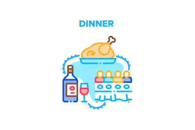 Dinner With Family At Table Vector Concept Color