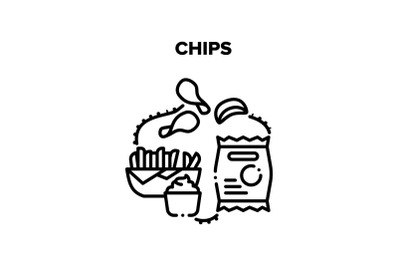 Chips Snack Vector Black Illustrations