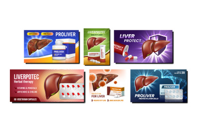 Liver Treat And Protect Promo Posters Set Vector