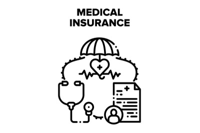 Medical Health Insurance Vector Black Illustrations