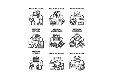 Medical Advice Set Icons Vector Black Illustrations