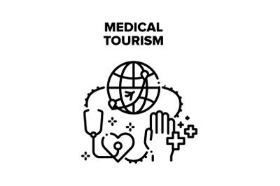 Medical Tourism Vector Black Illustrations