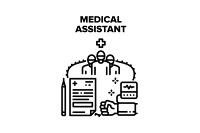 Medical Assistant Help Vector Black Illustrations